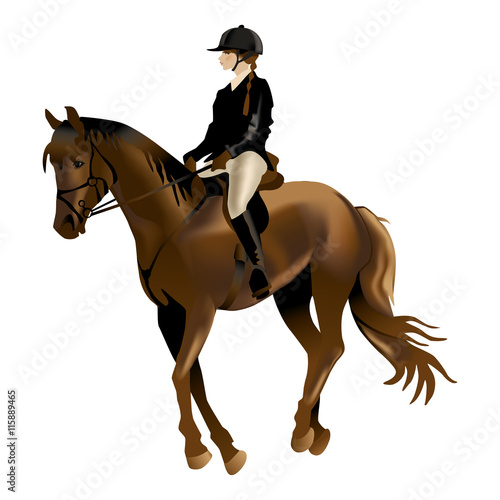 Horse Rider Woman. Realistic vector illustration