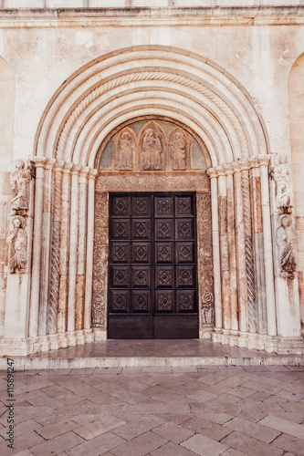 Facade and front entrance of the church of St. Anastasia in Zadar  Croatia