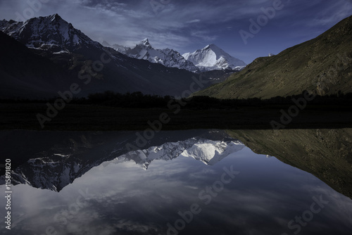Mount Nun Kun Reflections in Suru River, Jammu and Kashmir, India photo