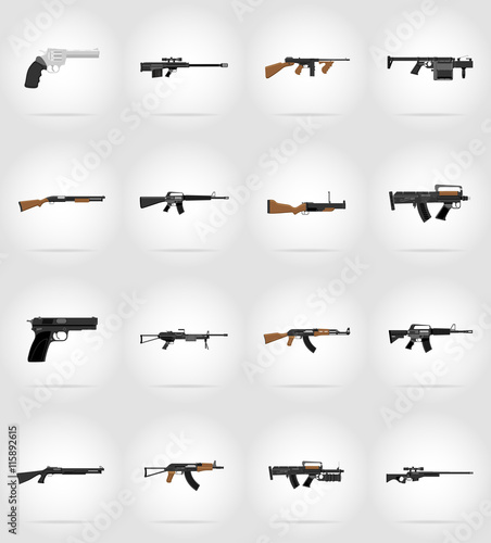 modern weapon firearms flat icons vector illustration