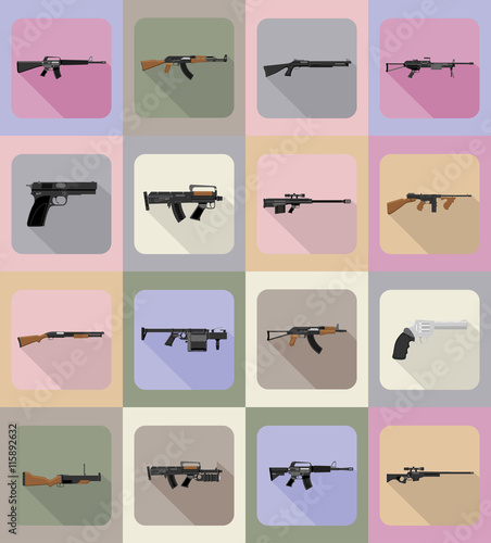 modern weapon firearms flat icons vector illustration