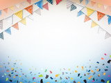 Celebrate banner. Party flags with confetti. Vector.
