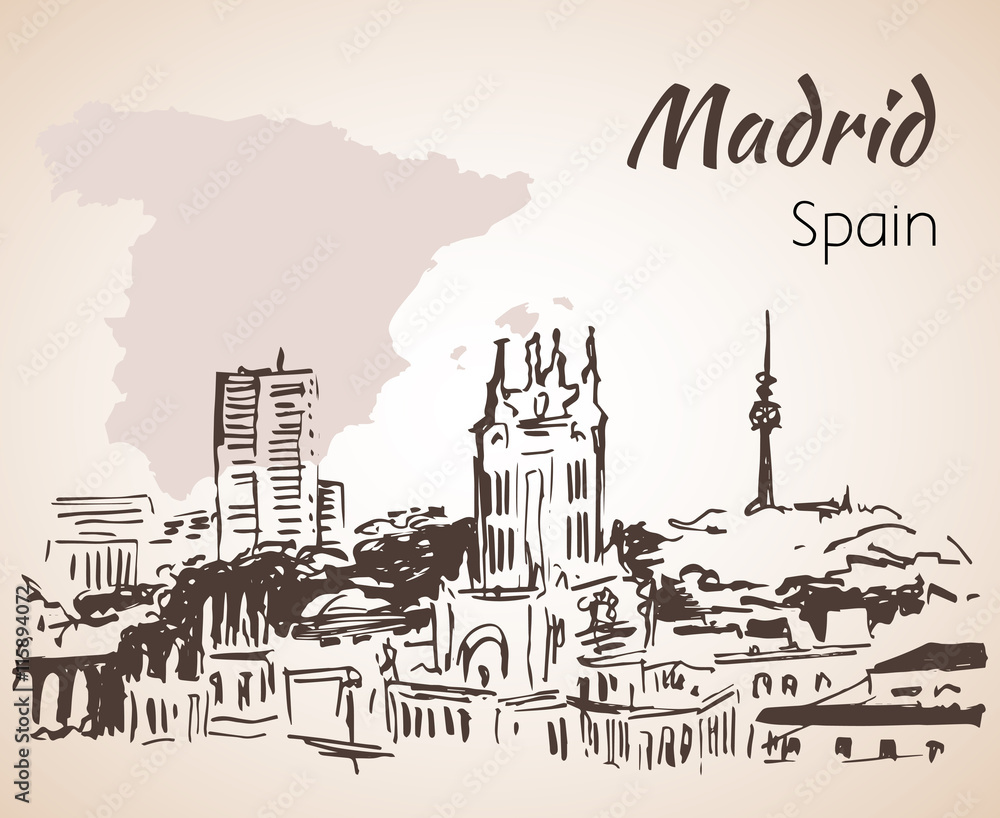 Obraz premium Madrid cityscape with map.