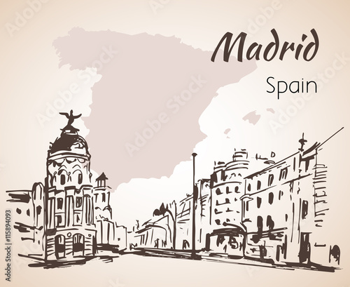 Madrid hand drawn street. Spain