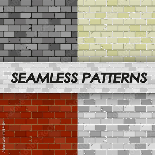 set of seamless patterns with brick walls