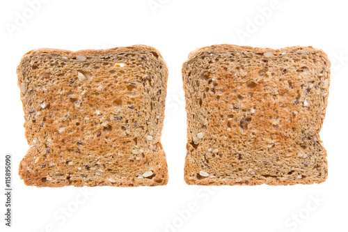 Brot Toast Toastbrot, Vollkorn Bio gebrochen angebissen Aufsicht Freisteller Isoliert photo