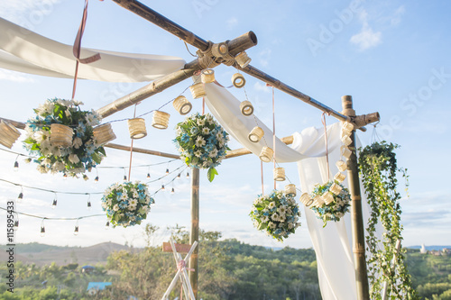 wedding backdrop with flower and wedding decoration photo