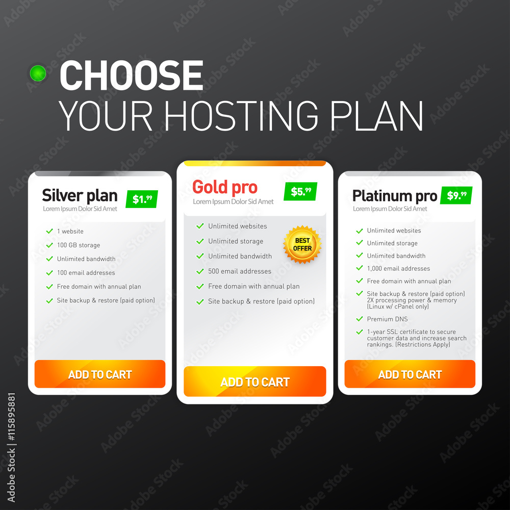 Vector pricing table for websites and applications. Hosting pricing table template. Isolated vector illustration. Vector pricing table for websites and applications. Hosting pricing table template. Isolated vector illustration.