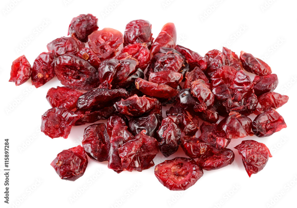 pile of dried cranberries on white background pile of dried cranberries on white background