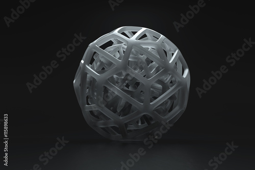 3d rendering of abstract organic looking geometry forms with light scattering and absorbtion
