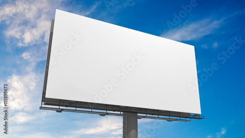 3D illustration of blank white billboard against blue sky. photo