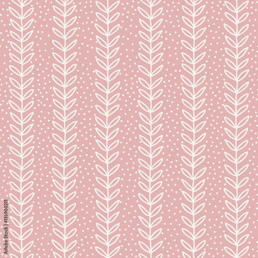 Simple leaf seamless pattern. Hand drawn pink background. Cute wallpaper.  Vector illustration. Stock Vector | Adobe Stock