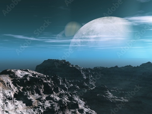 Fototapeta Naklejka Na Ścianę i Meble -  Exoplanet Exploration - Fantasy and Surreal Landscape. 3D Rendered.
