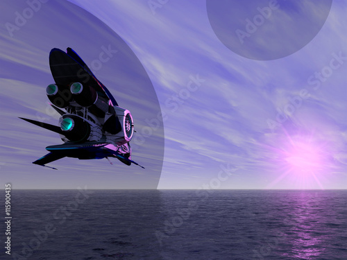 Fototapeta Naklejka Na Ścianę i Meble -  Exoplanet Exploration - Fantasy and Surreal Landscape. 3D Rendered.