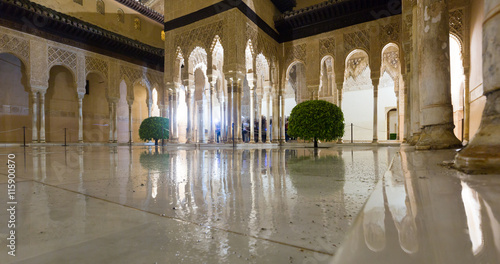 Courtyard of the Lions  in evening time, Alhambra.  Granada