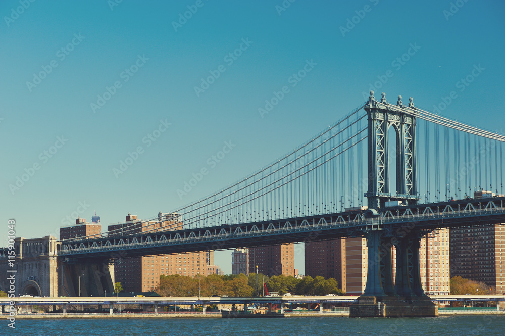 Manhattan Bridge and skyline in New York