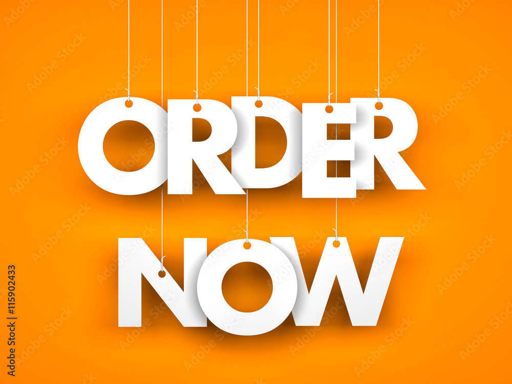 Order now - word hanging on orange background. 3d illustration Order now - word hanging on orange background. 3d illustration