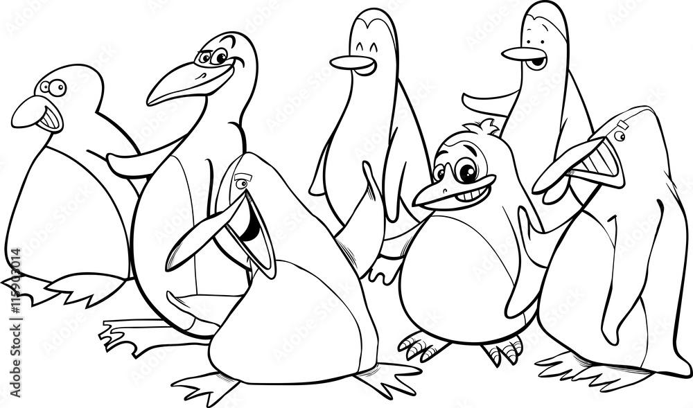 Fototapeta premium penguins group coloring book