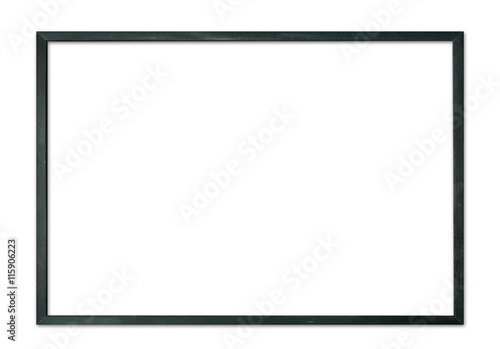 Black thin wooden picture frame for modern wall isolated on white background.
