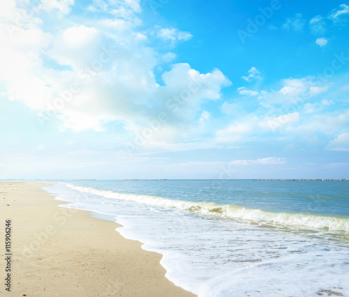 World environment day concept  Beach scene concept  Blue sky with clouds and tropical sea background