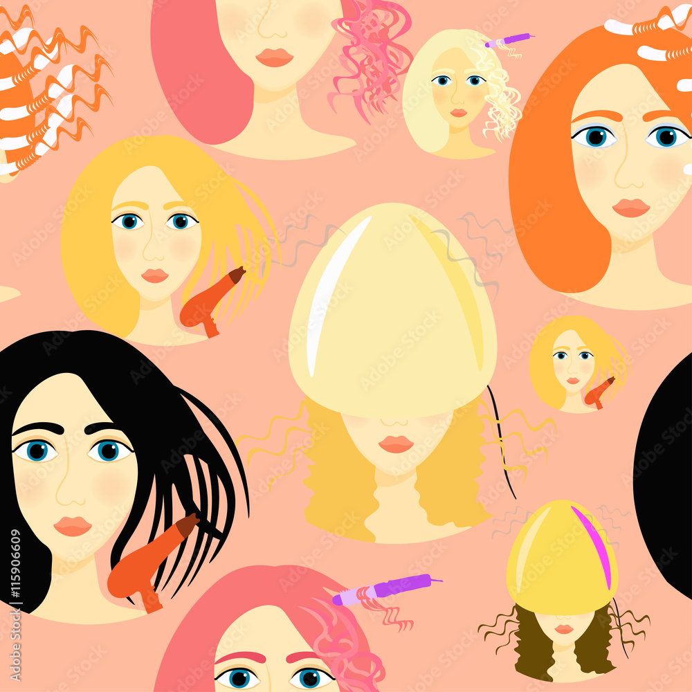 seamless pattern for girls a beauty salon on a pink background. seamless pattern for girls a beauty salon on a pink background.