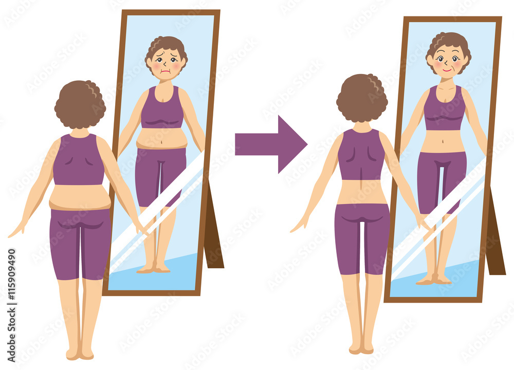ダイエットをしている中年女性が鏡を見ているイメージイラスト ビフォーアフターセット Stock Vector Adobe Stock ダイエットをしている中年女性が鏡を見ているイメージイラスト ビフォーアフターセット Stock Vector Adobe Stock