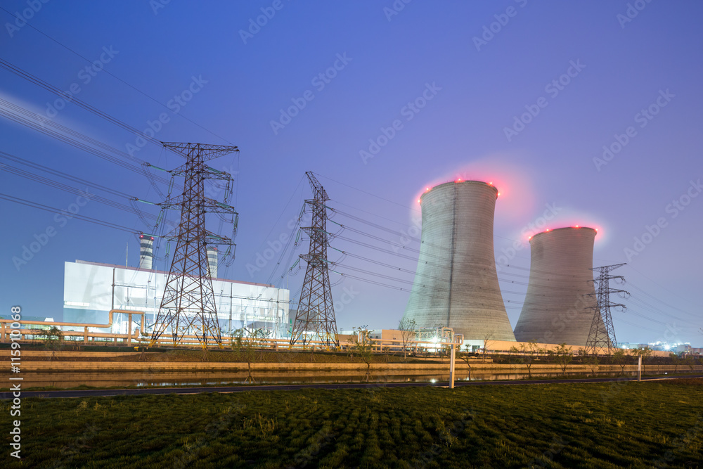 cooling towers and high pylons in modern power plant