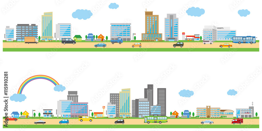 横長の街並みイメージイラスト Stock Vector Adobe Stock