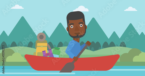 Man riding in kayak vector illustration.
