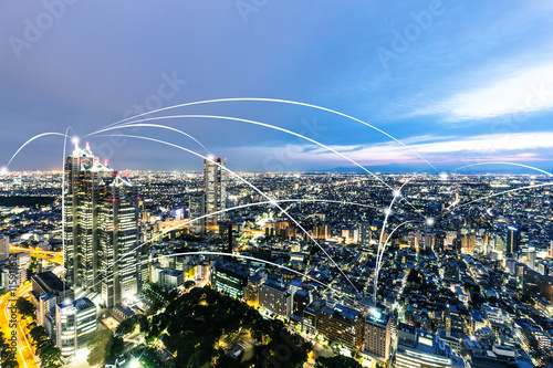 aerial view of cityscape and skyline of tokyo