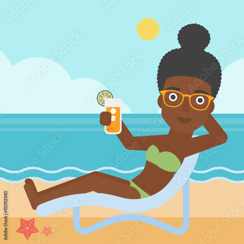 Woman sitting in chaise longue vector illustration
