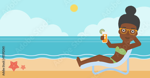 Woman sitting in chaise longue vector illustration