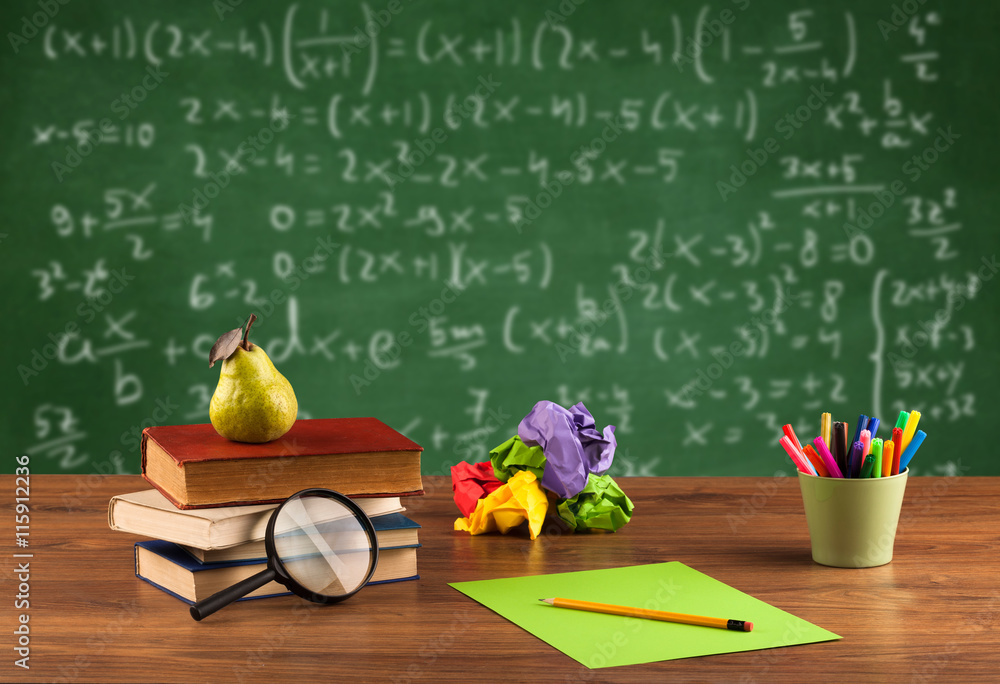 Math class from student school desk Math class from student school desk