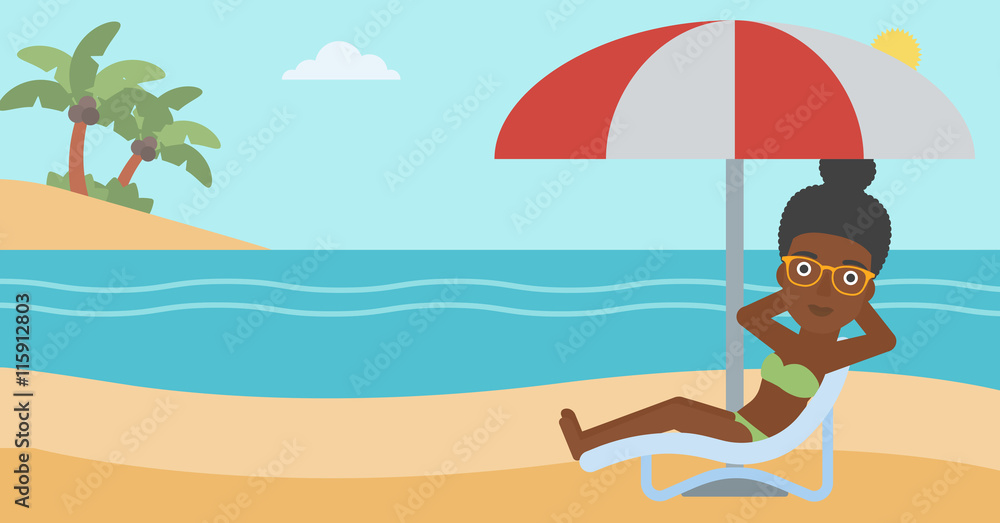 Woman relaxing on beach chair vector illustration.