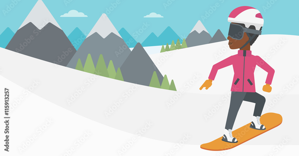 Young woman snowboarding vector illustration