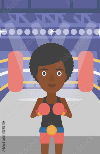 Confident boxer in gloves vector illustration.