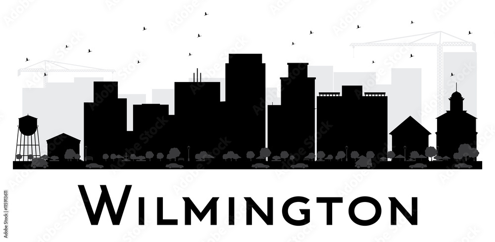 Wilmington City skyline black and white silhouette. Wilmington City skyline black and white silhouette.