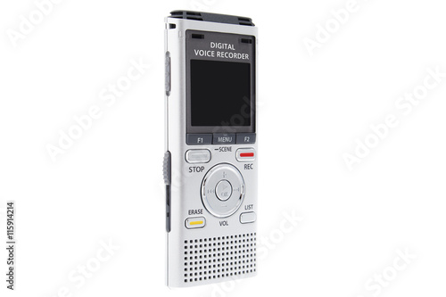 Digital voice recorder, dictaphone on white background photo