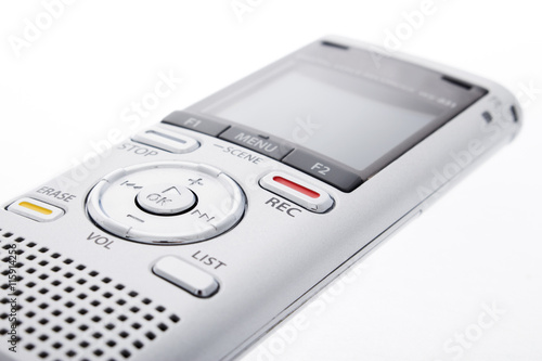 Digital voice recorder, dictaphone on white background