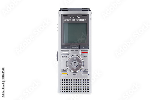 Digital voice recorder, dictaphone on white background photo