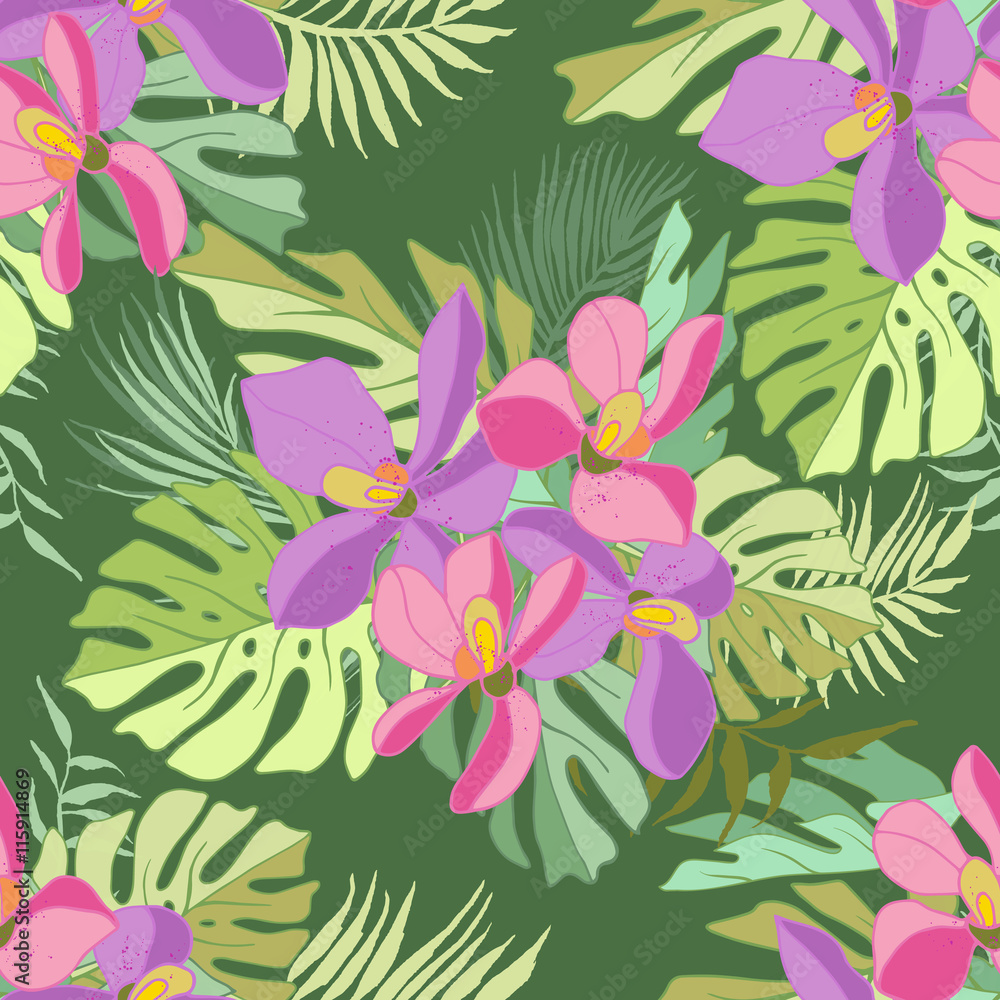 Seamless pattern of exotic flowers. Seamless pattern of exotic flowers.