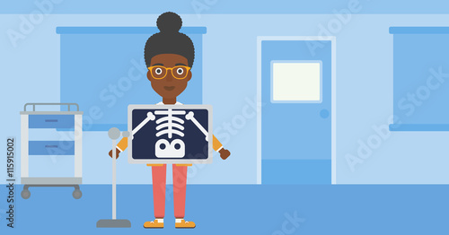 Patient during x ray procedure.