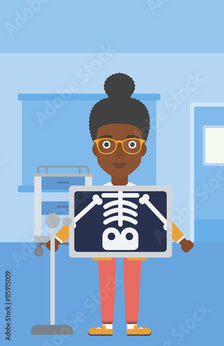 Patient during x ray procedure.