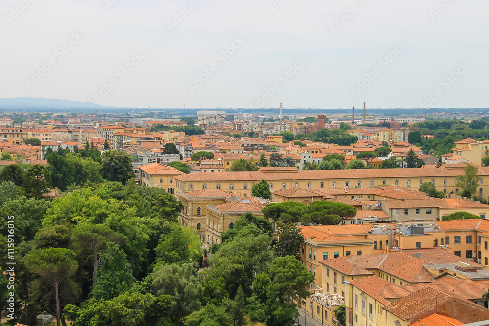 View of the old city from the Leaning Tower in Pisa, Italy