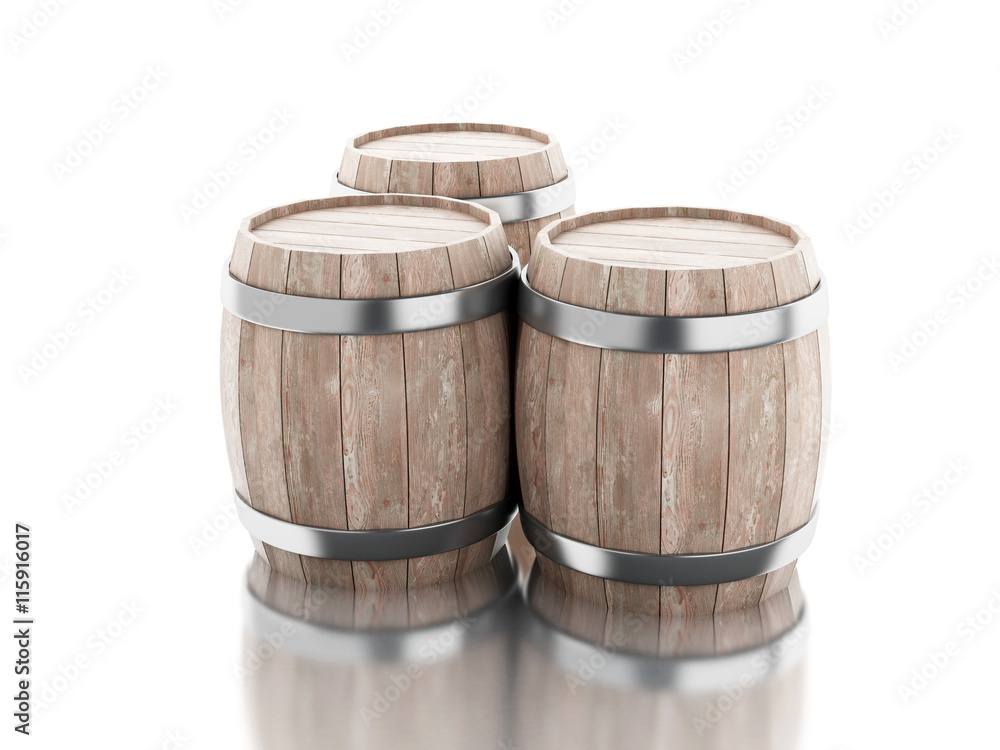Fototapeta premium 3d Beer barrels against white background.