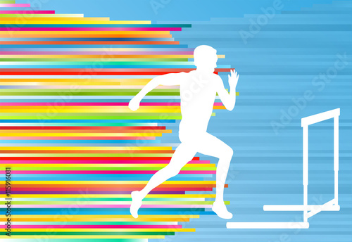 Track and field athlete competing during hurdle race barrier run