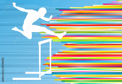 Track and field athlete competing during hurdle race barrier run