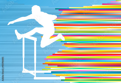 Track and field athlete competing during hurdle race barrier run