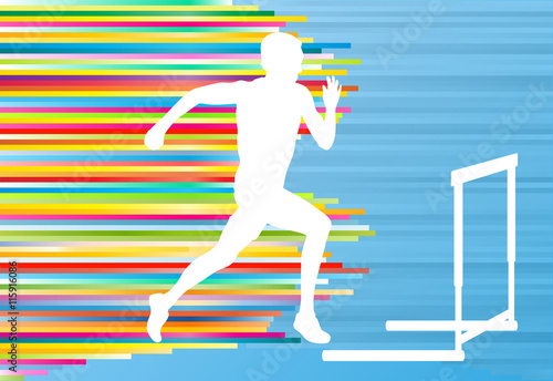 Track and field athlete competing during hurdle race barrier run