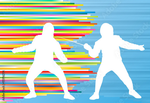 Fencing man duel abstract lines vector background concept